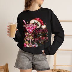 "Santa's Favorite Hot Mess" Sparkle Martini Holiday Christmas Crewneck