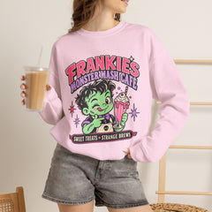 Frankie’s Monstermash Café Sweatshirt — Retro Cute Frankenstein Milkshake Halloween Crewneck