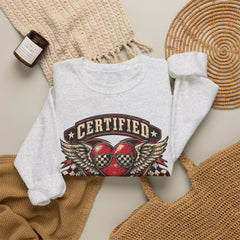 Certified Heartbreaker Crewneck Sweatshirt — Vintage Racing Winged Valentines Heart Graphic
