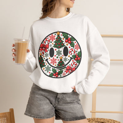 Christmas Smiley Crewneck Sweatshirt — Festive Holiday Smile Graphic