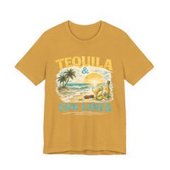 Tequila & Tan Lines Beach T-Shirt — Tropical Sunset Vacation Tee
