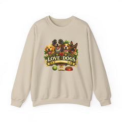 Love Dogs Crewneck Sweatshirt — Cute Paw Print & Dog Portraits Graphic