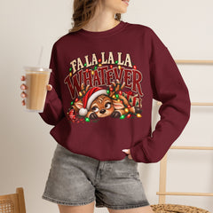'Fa La La La Whatever' Cute Sleepy Reindeer Christmas Sweatshirt
