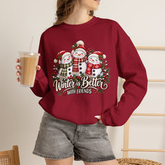 Winter is Better with Friends - Snowmen Crewneck Sweatshirt, Cozy Christmas Apparel, Holiday Festive Sweatshirt