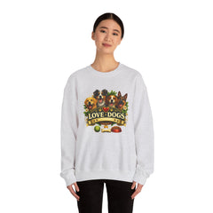 Love Dogs Crewneck Sweatshirt — Cute Paw Print & Dog Portraits Graphic