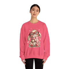 Cute Bunny Sweatshirt — Heart Glasses Bunny Crewneck, Cozy Valentine Pullover