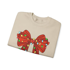 Festive Christmas Bow with Lights, Crewneck Sweatshirt, Holiday Sweatshirt, Winter Fashion, Christmas Apparel