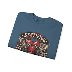 Certified Heartbreaker Crewneck Sweatshirt — Vintage Racing Winged Valentines Heart Graphic