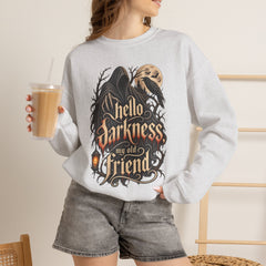 Hello Darkness Crewneck Sweatshirt — Gothic Moon Raven Graphic- Halloween