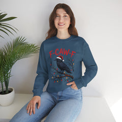 "F-CAW-F" Festive Raven Holiday Christmas Crow Crewneck Gildan Sweatshirt