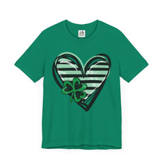 St. Patrick's Day Heart Tee - Unisex Jersey Short Sleeve Shirt with Clover Design