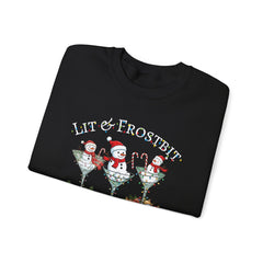 Lit & Frostbit Design | Festive Christmas Martinis, Winter Parties, Snowman Apparel, Christmas Party Sweatshirt