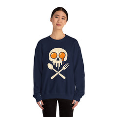 Skull & Fork Sweatshirt - Edgy Unisex Crewneck, Perfect for Food Lovers, Casual Wear, Halloween, Unique Gift
