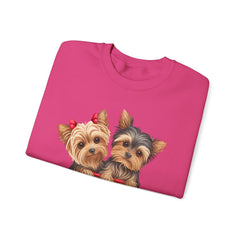 Yorkshire Terriers in Coffee Cup Sweatshirt - Valentine's Day Cuteness