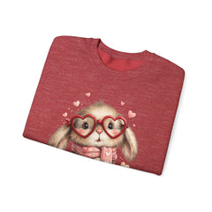 Cute Bunny Sweatshirt — Heart Glasses Bunny Crewneck, Cozy Valentine Pullover