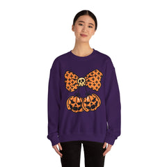 Halloween Pumpkin Bow Sweatshirt, Fall Fashion, Cozy Crewneck, Unisex Sweatshirts, Holiday Apparel, Seasonal Gift
