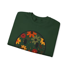 Floral Smile Sweatshirt — Retro Fall Flowers Smiley Crewneck