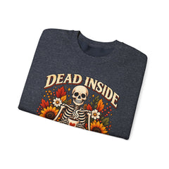 Skeleton Coffee Sweatshirt, Dead Inside But Caffeinated Crewneck, Halloween Gift, Unisex Fall Apparel, Cozy Lounge Wear