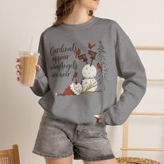 Angel & Cardinal Sweatshirt, Cozy Crewneck for Winter, Holiday Gift, Winter Fashion, White Christmas Sweatshirt,
