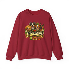 Love Dogs Crewneck Sweatshirt — Cute Paw Print & Dog Portraits Graphic